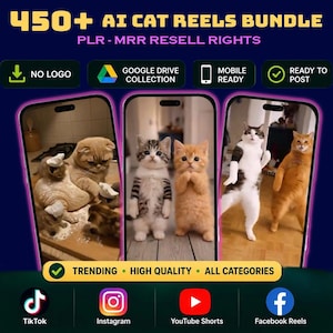 450+ Viral Cat Reels Bundle Funny Videos, Memes (PLR MRR) Funny Cat Videos Bundle Viral Reels for TikTok, Instagram, Shorts Digital Download
