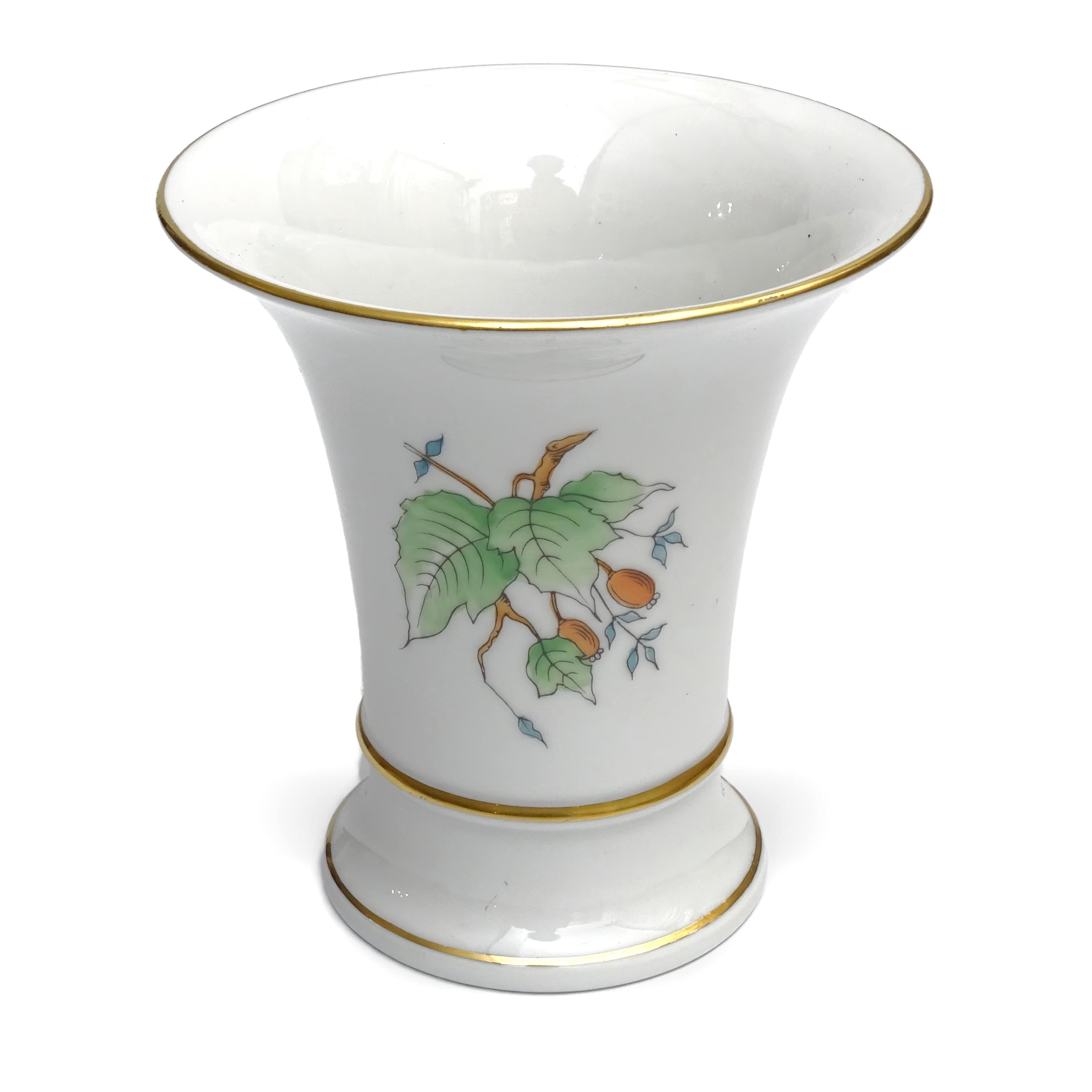 Herend Vase - Vintage Rose Hips Pattern Floral Vase - Hand-Painted Porcelain Collectible Urn