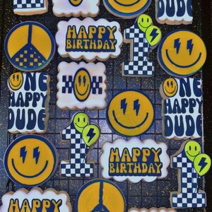 1 dozen custom One Happy Dude birthday cookies