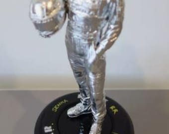 Ayrton Senna CHROME Figure & Tyre Statue Display Handmade (LARGE)