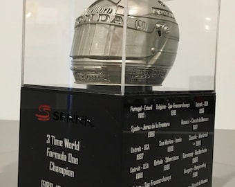1/5th Scale Ayrton Senna Metallic Helmet Display with all his F1 wins