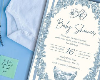 Editable Baby Shower Invitation Template, Boy Baby shower Invitation, Instant Download, Canva Templates