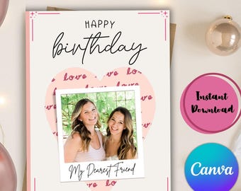 Printable Birthday Card, Pink Birthday Card, Print at Home Birthday Card, Canva Template, Digital Download