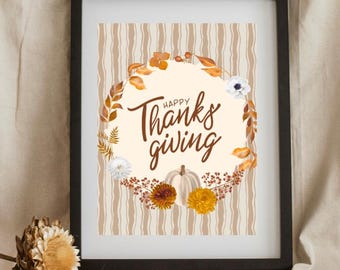 Thanksgiving Wreath Print | Autumn Wall Art Bundle (Digital Download)