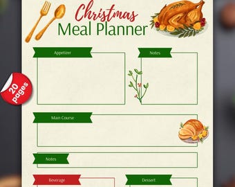 Christmas Meal Planner, DIY Recipe Book (Digital PDF, A4 Letter), Digital Download