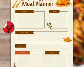 Thanksgiving Meal Planner, DIY Recipe Book (Digital PDF, A4 Letter), Digital Download