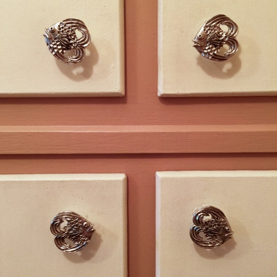 Pair Of Handmade High Polished Pewter Fish Cabinet Knobs Etsy