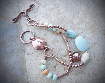 Multicolor and Sea Blue Amazonite and Copper Metalwork Bracelet MEDIUM