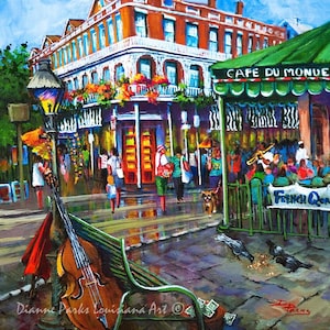 Café du Monde Art Print, Beignets and Jazz, New Orleans Painting, New Orleans French Quarter Painting, Impressionism - 'Decatur Street'