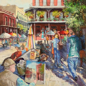 Artists on Jackson Square, New Orleans Art, Jackson Square, Impressionist Street Scene, New Orleans French Quarter - 'On Jackson Square'