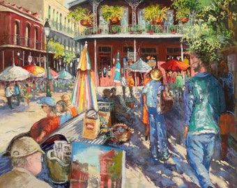 Artists on Jackson Square, New Orleans Art, Jackson Square, Impressionist Street Scene, New Orleans French Quarter - 'On Jackson Square'