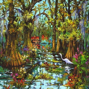Morning in the Swamp, Louisiana Swamp Painting, Bayou Wildlife, New Orleans Art, Louisiana Swamp Print, New Orleans Artist FREE SHIPPING!