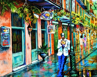 New Orleans Jazz Art, New Orleans Street Music Impressionist Painting, Exchange Alley, New Orleans French Quarter Art- 'Jazz'n'