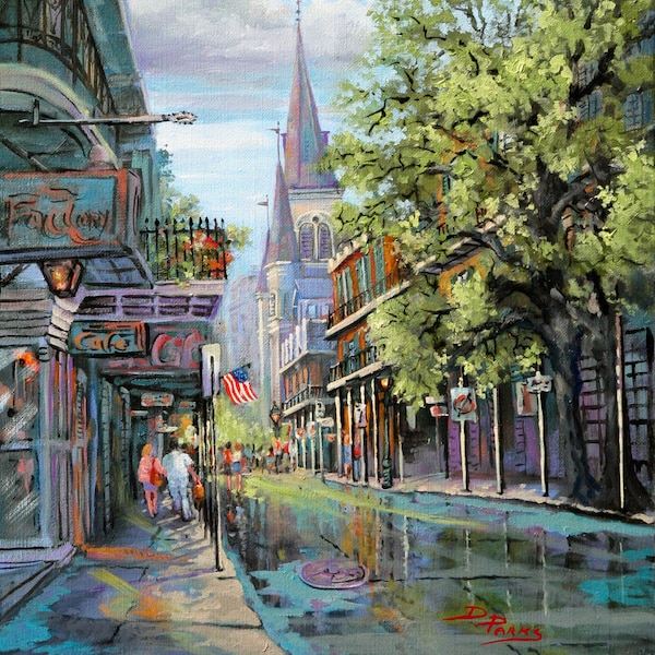 Impresión artística de Nueva Orleans: Catedral de San Luis, calle Chartres, Barrio Francés