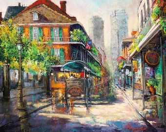 New Orleans French Quarter Painting, French Quarter Morning, St. Louis Cathedral, Pirates Alley & Canal Street - 'Morning on Royal Street'