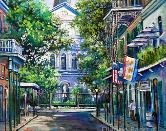 New Orleans Art, St Louis Cathedral, Impressionist Painting Jackson Square, French Quarter, New Orleans Vieux Carré - 'Cathedral at Orleans'