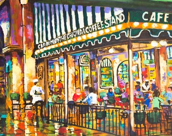 Café du Monde Art Print, New Orleans French Quarter Art, Jackson Square, Impressionism Art, Beignets & Café au Lait - 'Café du Monde Night'