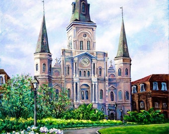 New Orleans Art, St Louis Cathedral Painting Jackson Square, New Orleans French Quarter, Wedding Gift, Impressionism - 'St. Louis Cathedral'