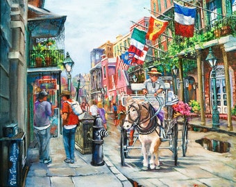 New Orleans Art, French Quarter, Jackson Square Painting, Impressionist Style, New Orleans Horse and Buggy Art - 'Afternoon on St. Ann'