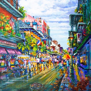 New Orleans Art, Louisiana Art, New Orleans French Quarter Painting, Expressionism-Impressionism Art of New Orleans - 'Rue Royale'