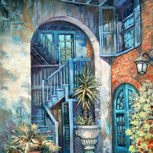 New Orleans Courtyard Painting, Historic Brulatour Courtyard Painting, New Orleans French Quarter, New Orleans Art 'Brulatour Courtyard' image 1