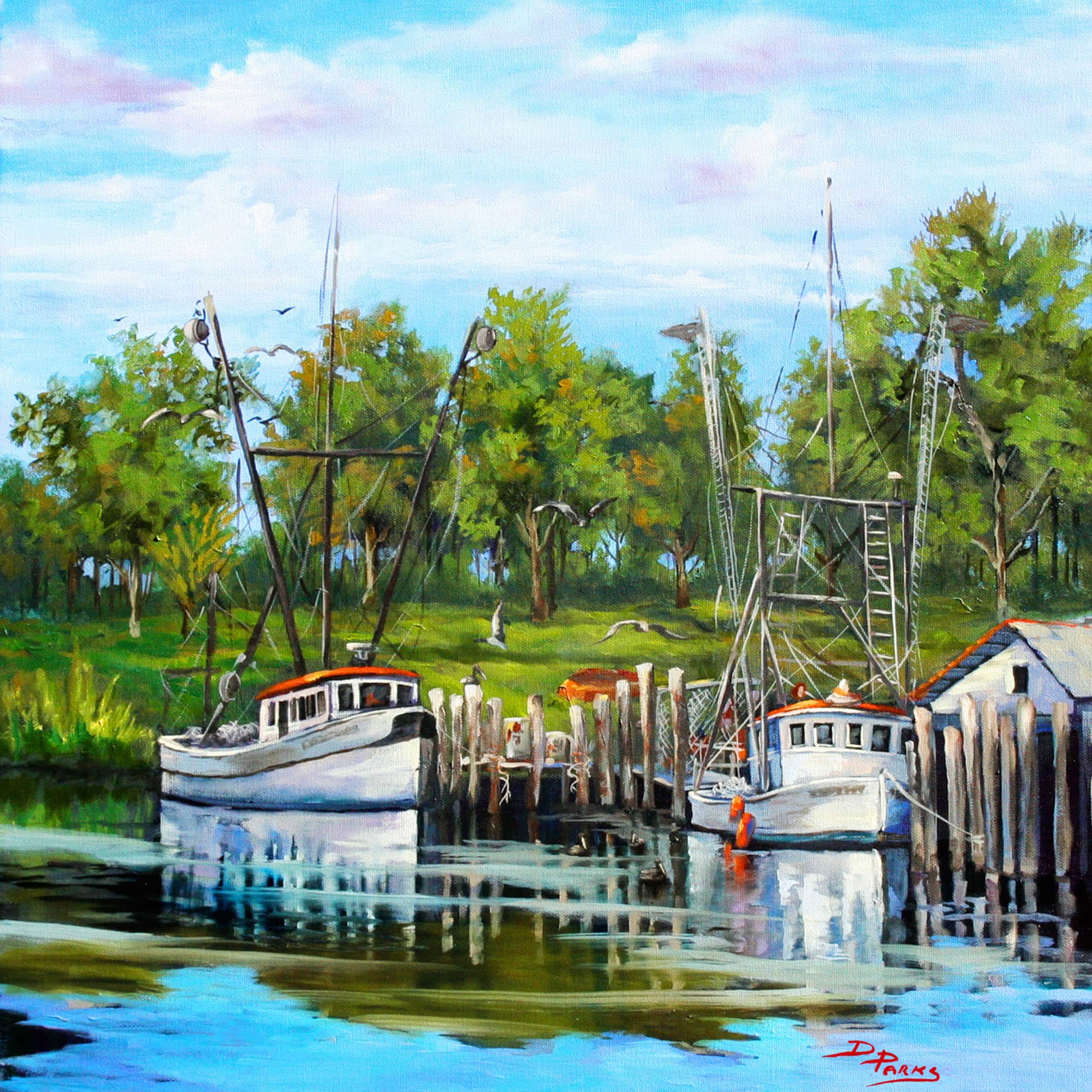 Shrimp Boats Painting Louisiana Marine Art Impressionist Etsy