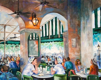 Café du Monde Art Print or Giclée Canvas New Orleans Waitresses, Jackson Square