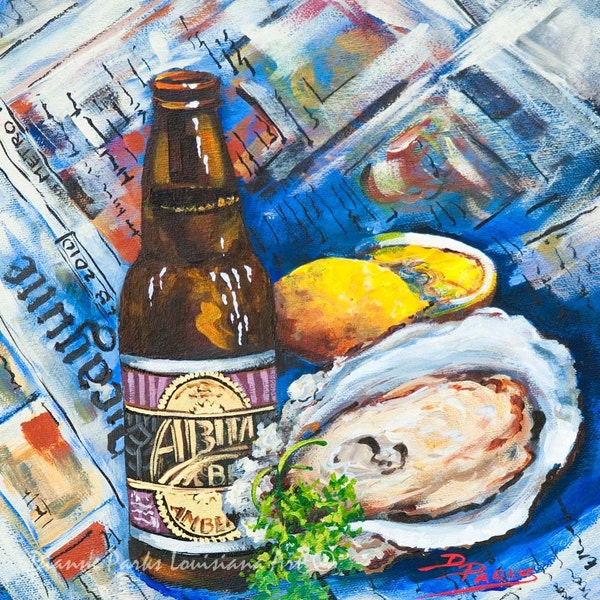 Oyster Painting, Abita Amber Beer, Seafood Art, New Orleans Seafood, New Orleans Artist, Louisiana Restaurant Food Scene, FREE SHIPPING