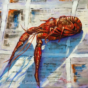 Crawfish Painting, Louisiana Crawfish, Louisiana Seafoood, New Orleans Food Art, Kitchen Gift Art, New Orleans Crawfish Print -  'Big Red'