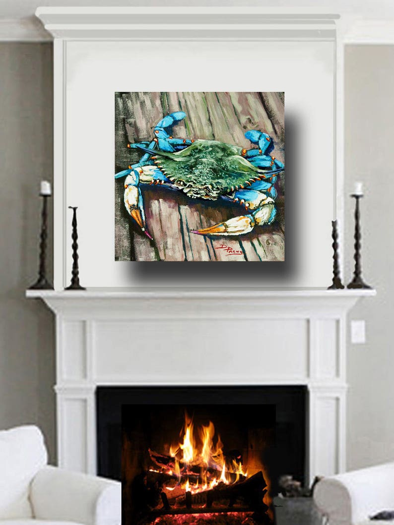 Louisiana Blue Crab on Dock, New Orleans Seafood Painting, Gulf Coast Blue Crab, Louisiana Seafood Art by New Orleans Artist 'Crabby Blue' image 6