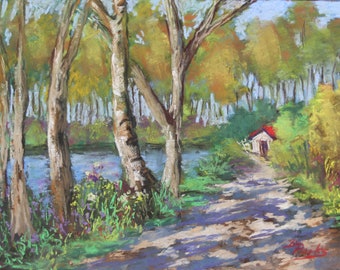 ORIGINAL PAINTING,  Pastel Landscape Painting, Louisiana Landscape Painting, 12" x 9" -  'Walking in My Woods'