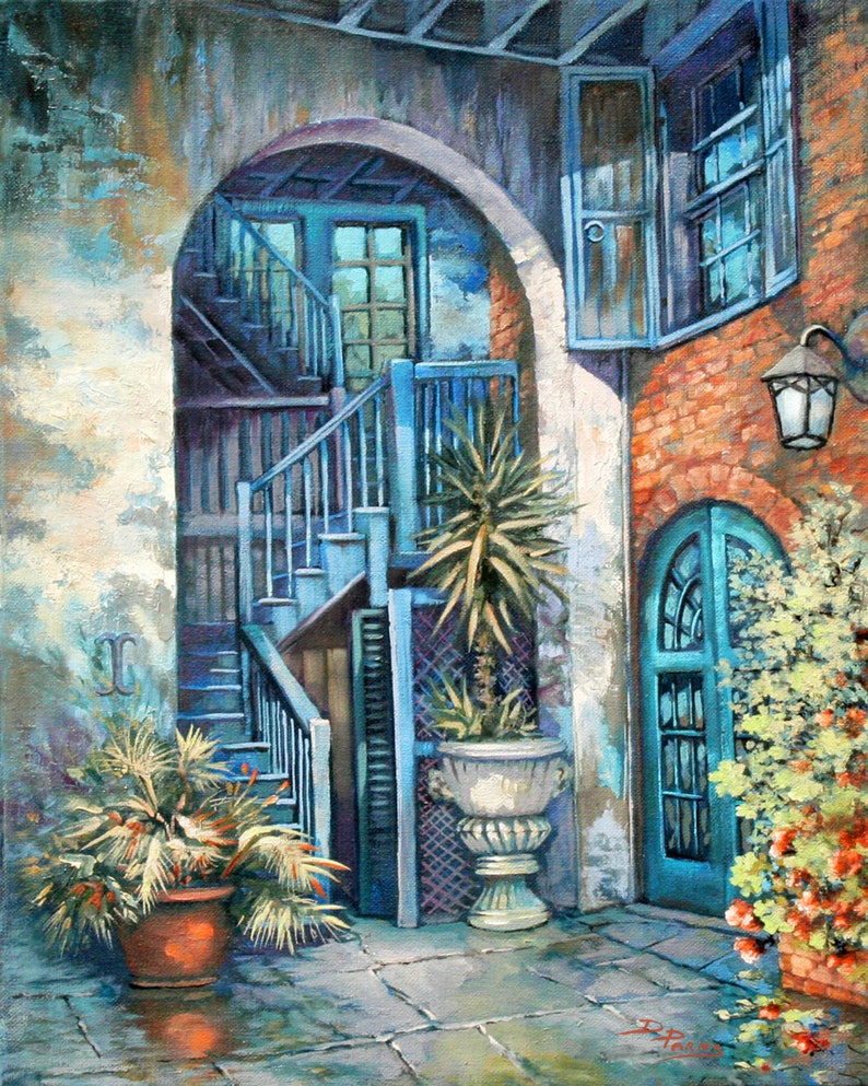 New Orleans Courtyard Painting, Historic Brulatour Courtyard Painting, New Orleans French Quarter, New Orleans Art 'Brulatour Courtyard' image 1