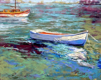 Glistening Boats on the Water, Sunlight Glistening, Shore Line, Sunlight and Boat Reflections All Sparkle in the Quiet Waters - 'Glistening'