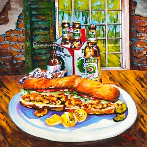 Dixie PoBoy, Fried Shrimp PoBoy, Dixie Beer, Zapps, New Orleans PoBoy, Shrimp PoBoy, New Orleans Food Art Gift - 'Dixie PoBoy'