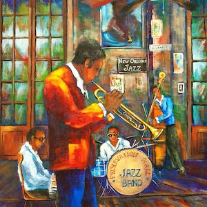 New Orleans Jazz Art, New Orleans Street Music Impressionist Painting, Preservation Hall, New Orleans French Quarter Art- &#39;New Orleans Jazz&#39;