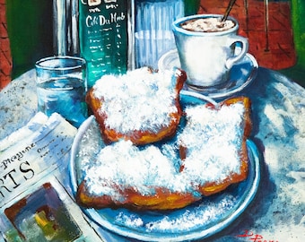 Café du Monde Art Print, Jackson Square, French Quarter, Café au Lait, Beignets, New Orleans Art, Louisiana Art Prints - 'A Beignet Morning'