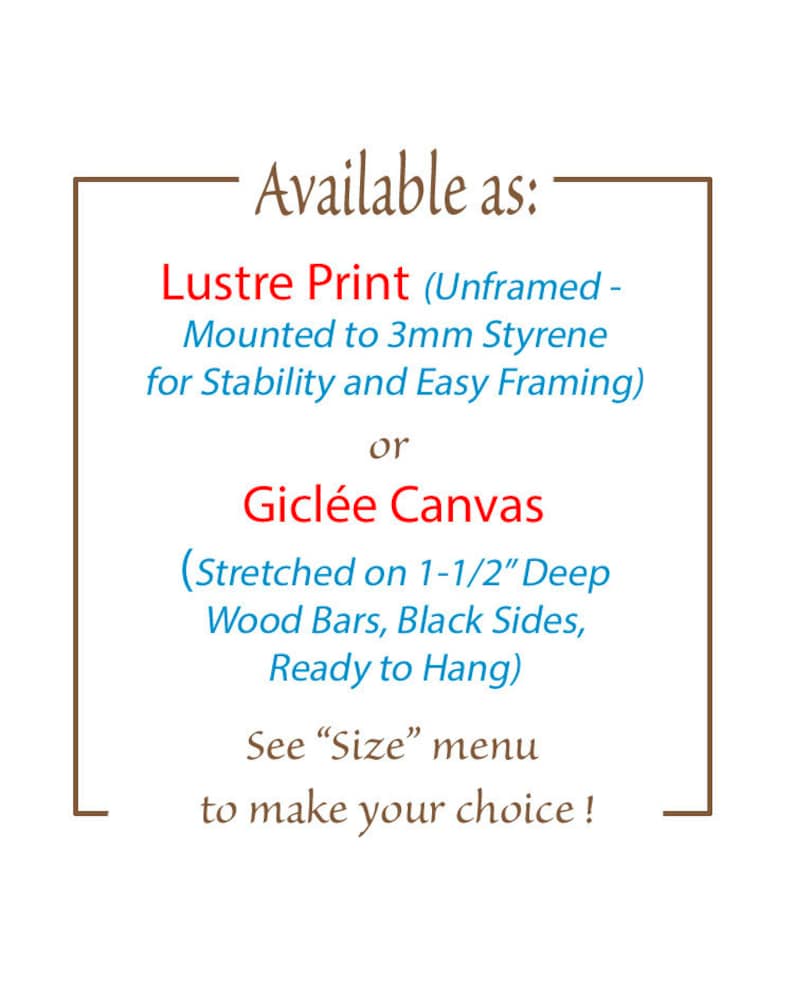 Information about choice of print or canvas.