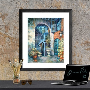 New Orleans Courtyard Painting, Historic Brulatour Courtyard Painting, New Orleans French Quarter, New Orleans Art 'Brulatour Courtyard' image 2