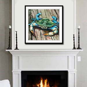 Louisiana Blue Crab on Dock, New Orleans Seafood Painting, Gulf Coast Blue Crab, Louisiana Seafood Art by New Orleans Artist 'Crabby Blue' image 4