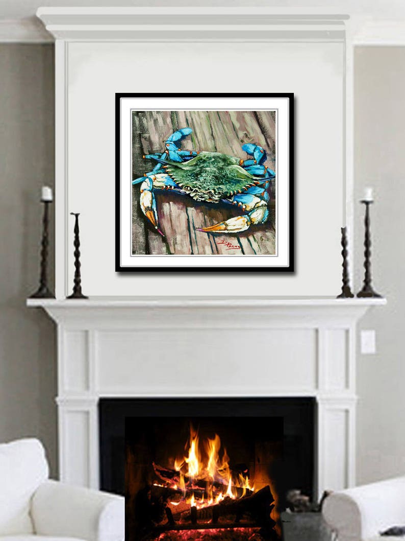 Louisiana Blue Crab on Dock, New Orleans Seafood Painting, Gulf Coast Blue Crab, Louisiana Seafood Art by New Orleans Artist 'Crabby Blue' image 4