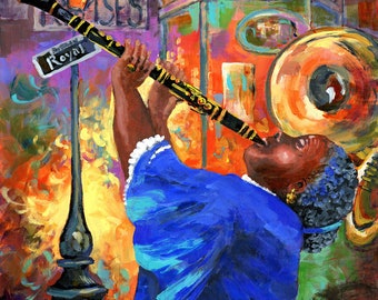 Doreen Ketchens, New Orleans Jazz, Ms. Doreen Clarinet Music Impressionist Painting, New Orleans French Quarter Art  - 'Ms Doreen on Royal'