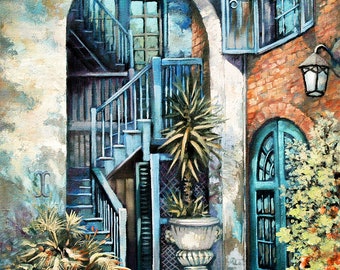 Historic Brulatour Courtyard Painting, New Orleans Courtyard Painting, New Orleans French Quarter, New Orleans Art - 'Brulatour Courtyard'
