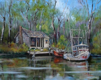 Louisiana Bayou Art Print or Giclée Canvas, Scene Deep in the Louisiana Swamp