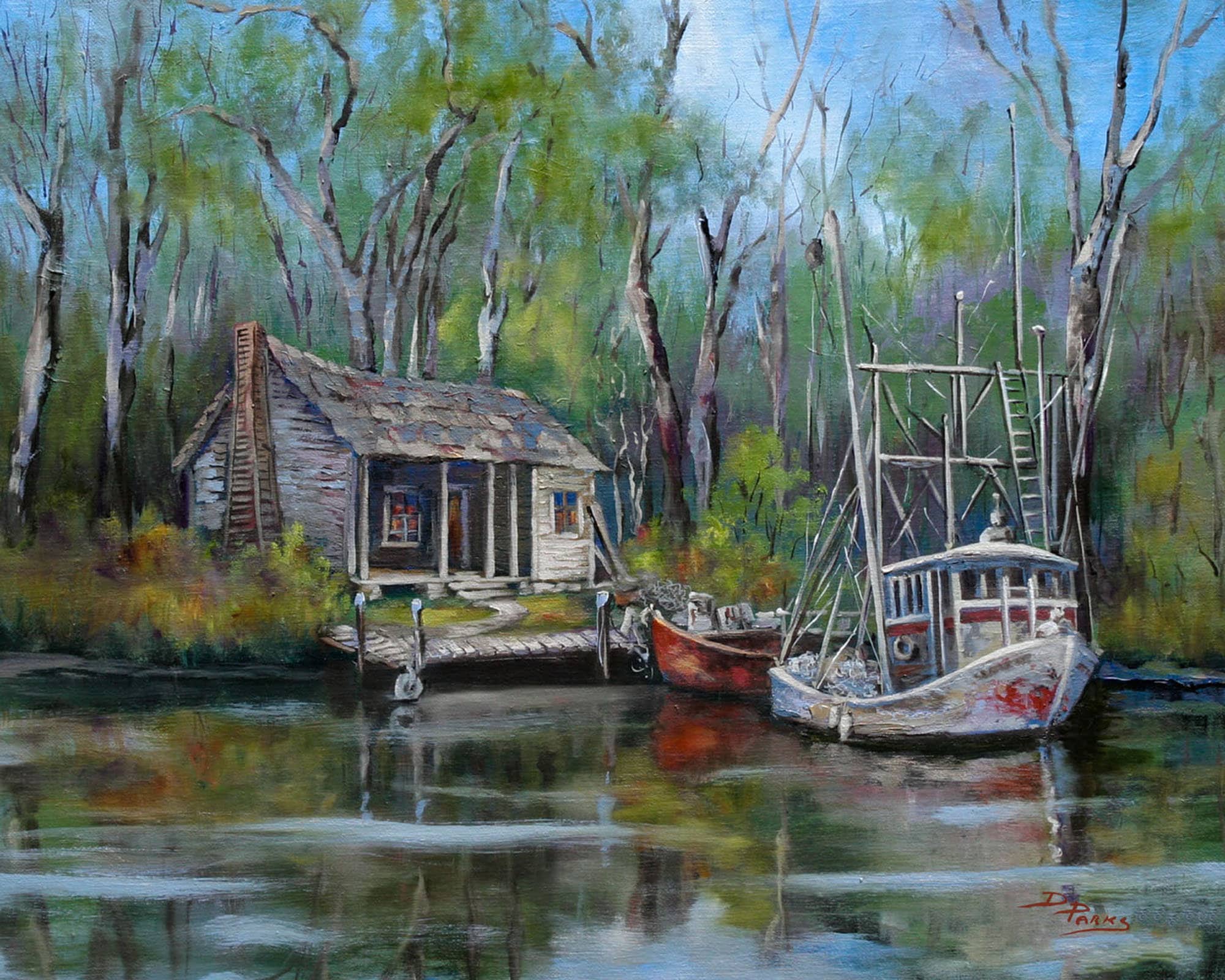 Louisiana Art Swamp Painting Bayou Cabin Shrimp Boat Etsy