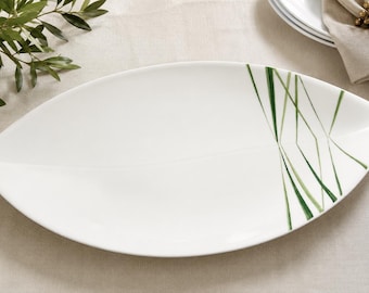 Villeroy Boch Oversized Leaf Serving Platter White Green Porcelain Botanical