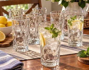 Juego de 8 vasos de cristal vintage CRISA con textura, de 12,7 cm (5 pulgadas) de diámetro y cristal transparente.