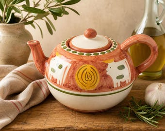 Vintage Vietri Italy Hand Painted Ceramic Teapot Tuscan Pottery Mediterranean Decor