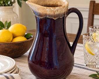 Vintage Brown Drip Glaze Pottery Pitcher RRP Co Roseville Ohio Large Stoneware