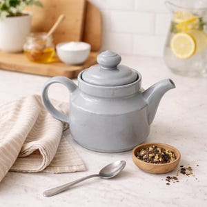 Vintage Waechtersbach Gray Stoneware Teapot, 5 Cup, Mid Century Minimalist Kitchen