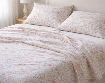 Lauren Ralph Lauren Queen Sheet Set Floral Cottage Pink Gray Cotton Bedding Set Soft Romantic Bedroom Cottagecore
